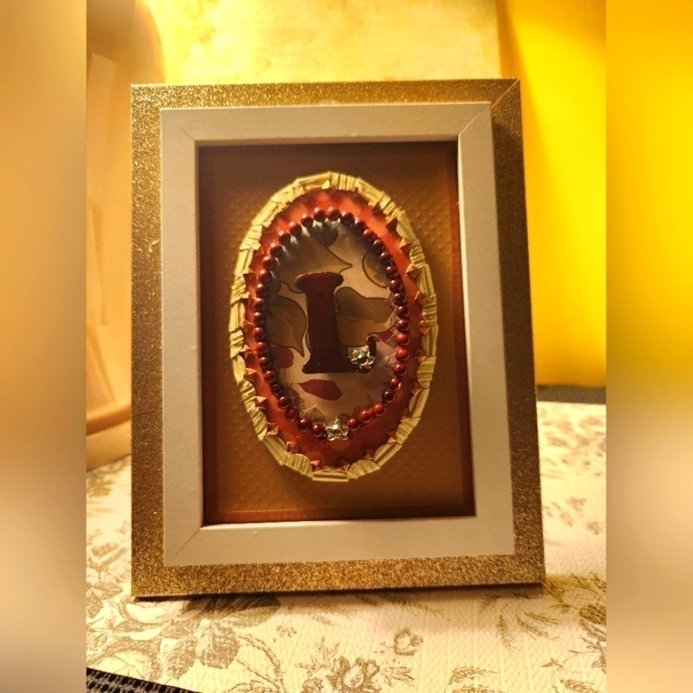 Handcrafted 3D Initials "L" Framed Design wall hang/stand display.